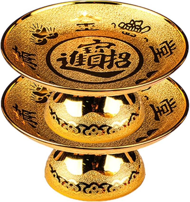 Golden Footed Offering Plate 19 2X19 2CM Vintage Temple Fruit Tray For Snacks Desserts Ceremonies - Image 1